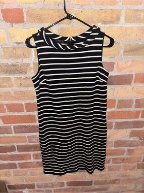 Talbots Black and White Striped Sleeveless Shift Dress